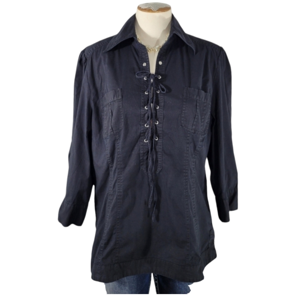 Vintage Y2K Nine West Lace-Up Front Blouse Womens Size Large - Picture 2 of 12